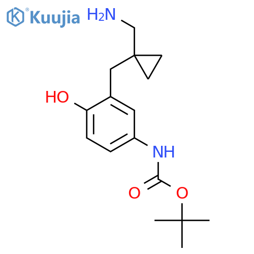 tert-butyl N-(3-{1-(aminomethyl)cyclopropylmethyl}-4-hydroxyphenyl)carbamate structure