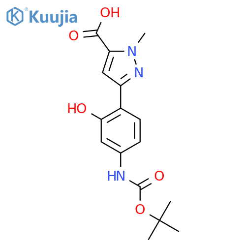 3-(4-{(tert-butoxy)carbonylamino}-2-hydroxyphenyl)-1-methyl-1H-pyrazole-5-carboxylic acid structure