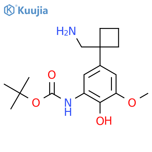 tert-butyl N-{5-1-(aminomethyl)cyclobutyl-2-hydroxy-3-methoxyphenyl}carbamate structure