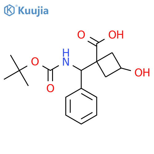 1-({(tert-butoxy)carbonylamino}(phenyl)methyl)-3-hydroxycyclobutane-1-carboxylic acid structure