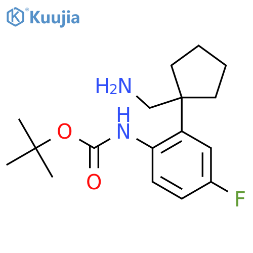 tert-butyl N-{2-1-(aminomethyl)cyclopentyl-4-fluorophenyl}carbamate structure