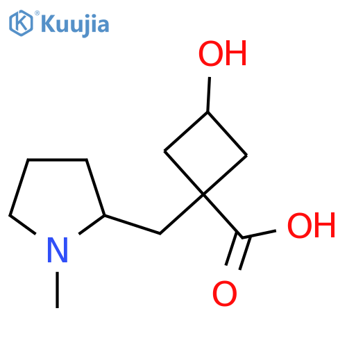 3-hydroxy-1-(1-methylpyrrolidin-2-yl)methylcyclobutane-1-carboxylic acid structure