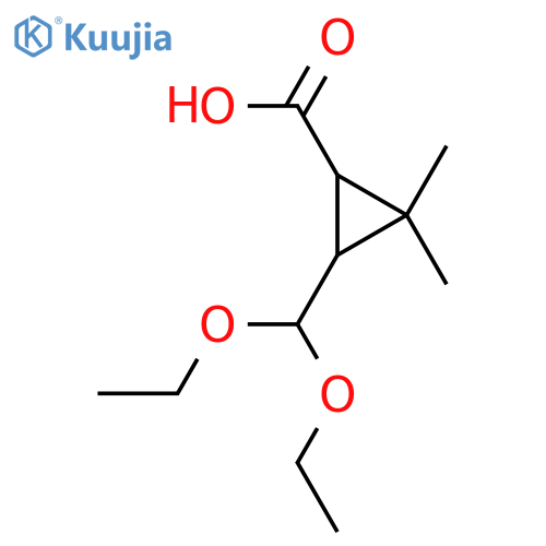 3-(diethoxymethyl)-2,2-dimethylcyclopropane-1-carboxylic acid structure