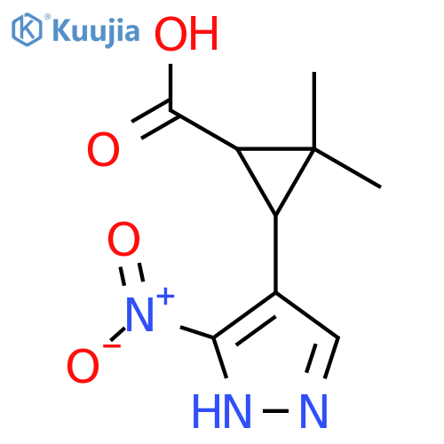 2,2-dimethyl-3-(3-nitro-1H-pyrazol-4-yl)cyclopropane-1-carboxylic acid structure