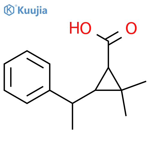 2,2-dimethyl-3-(1-phenylethyl)cyclopropane-1-carboxylic acid structure