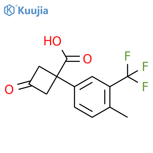1-4-methyl-3-(trifluoromethyl)phenyl-3-oxocyclobutane-1-carboxylic acid structure