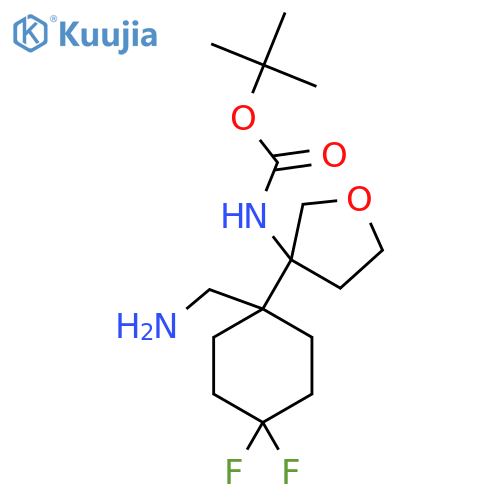 tert-butyl N-{3-1-(aminomethyl)-4,4-difluorocyclohexyloxolan-3-yl}carbamate structure