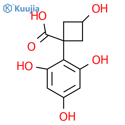 3-hydroxy-1-(2,4,6-trihydroxyphenyl)cyclobutane-1-carboxylic acid structure