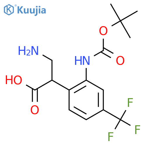 3-amino-2-(2-{(tert-butoxy)carbonylamino}-4-(trifluoromethyl)phenyl)propanoic acid structure