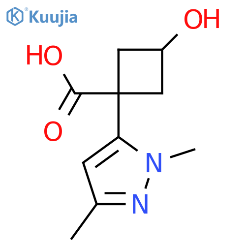 1-(1,3-dimethyl-1H-pyrazol-5-yl)-3-hydroxycyclobutane-1-carboxylic acid structure