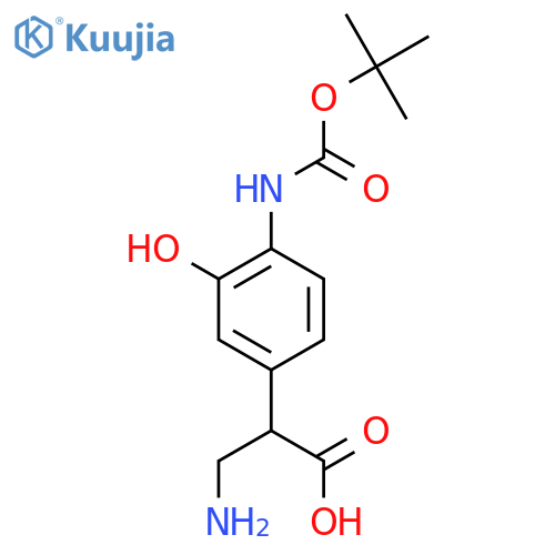 3-amino-2-(4-{(tert-butoxy)carbonylamino}-3-hydroxyphenyl)propanoic acid structure