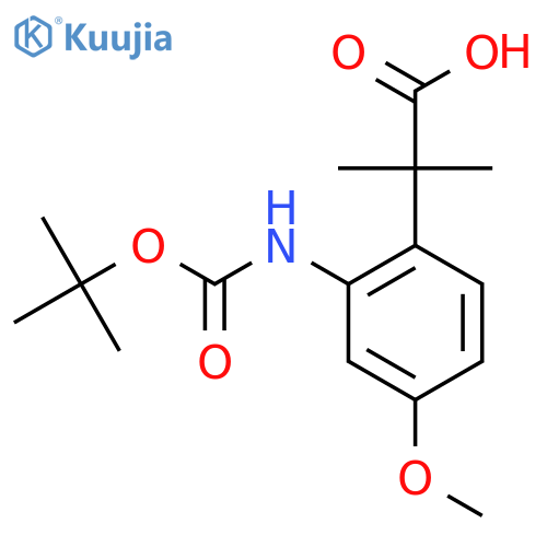 2-(2-{(tert-butoxy)carbonylamino}-4-methoxyphenyl)-2-methylpropanoic acid structure