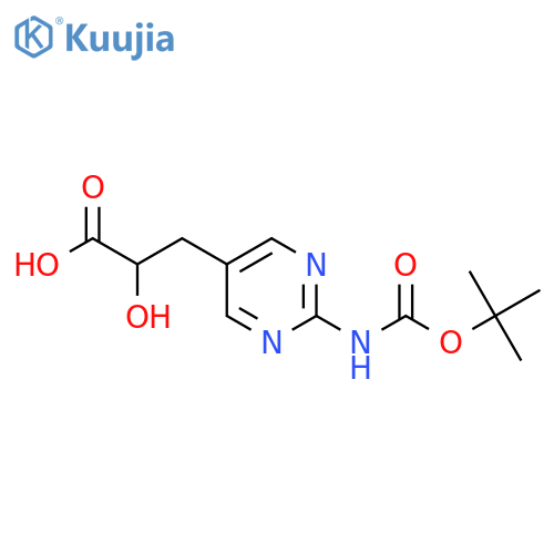 3-(2-{(tert-butoxy)carbonylamino}pyrimidin-5-yl)-2-hydroxypropanoic acid structure