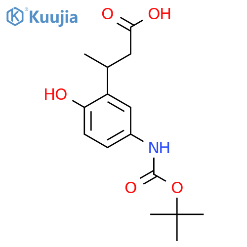 3-(5-{(tert-butoxy)carbonylamino}-2-hydroxyphenyl)butanoic acid structure