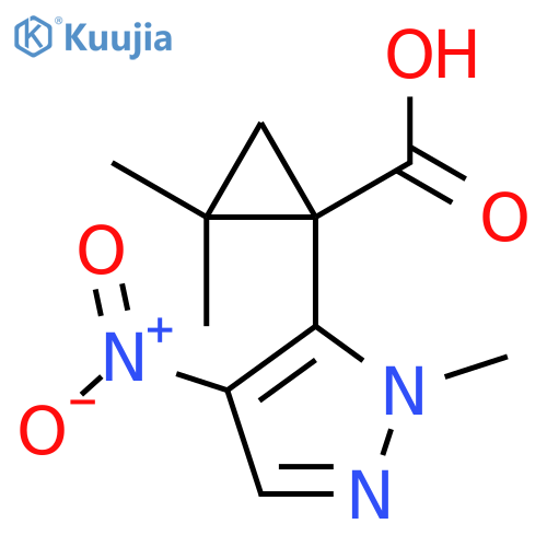 2,2-dimethyl-1-(1-methyl-4-nitro-1H-pyrazol-5-yl)cyclopropane-1-carboxylic acid structure