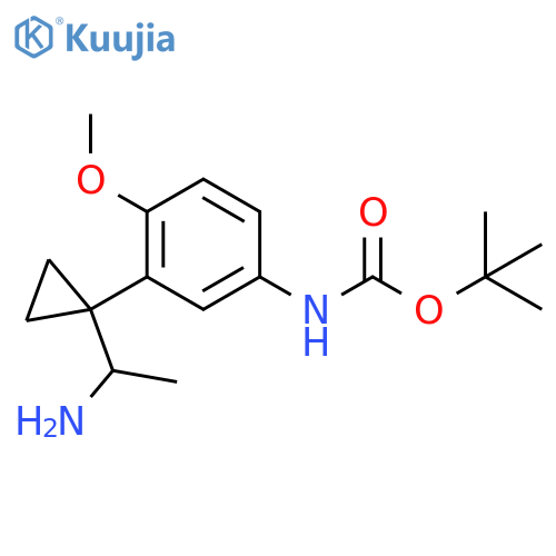 tert-butyl N-{3-1-(1-aminoethyl)cyclopropyl-4-methoxyphenyl}carbamate structure