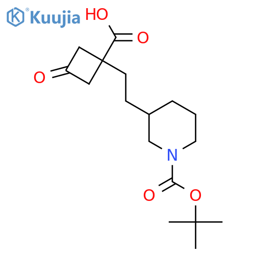 1-(2-{1-(tert-butoxy)carbonylpiperidin-3-yl}ethyl)-3-oxocyclobutane-1-carboxylic acid structure