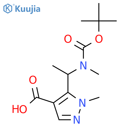 5-(1-{(tert-butoxy)carbonyl(methyl)amino}ethyl)-1-methyl-1H-pyrazole-4-carboxylic acid structure