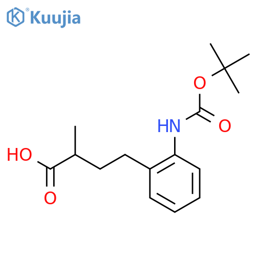 4-(2-{(tert-butoxy)carbonylamino}phenyl)-2-methylbutanoic acid structure
