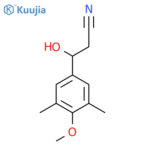 3-hydroxy-3-(4-methoxy-3,5-dimethylphenyl)propanenitrile structure