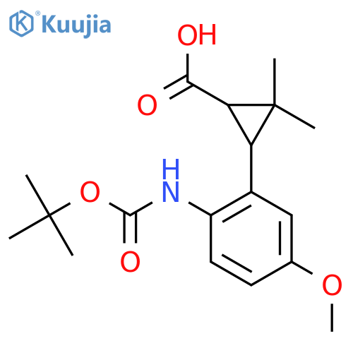 3-(2-{(tert-butoxy)carbonylamino}-5-methoxyphenyl)-2,2-dimethylcyclopropane-1-carboxylic acid structure