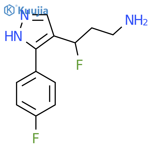 3-fluoro-3-3-(4-fluorophenyl)-1H-pyrazol-4-ylpropan-1-amine structure