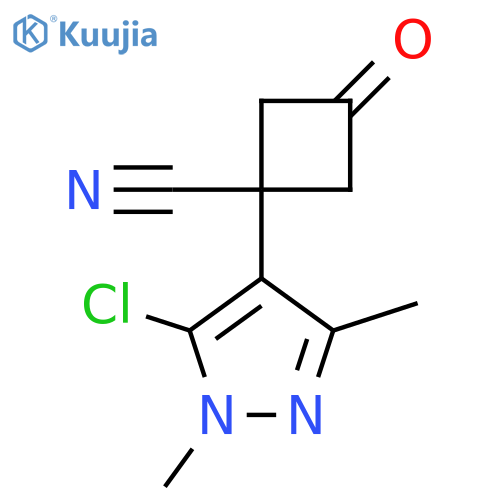 1-(5-chloro-1,3-dimethyl-1H-pyrazol-4-yl)-3-oxocyclobutane-1-carbonitrile structure