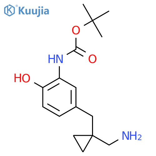 tert-butyl N-(5-{1-(aminomethyl)cyclopropylmethyl}-2-hydroxyphenyl)carbamate structure