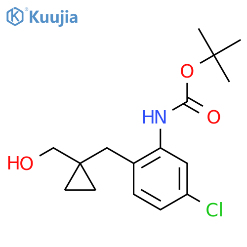 tert-butyl N-(5-chloro-2-{1-(hydroxymethyl)cyclopropylmethyl}phenyl)carbamate structure