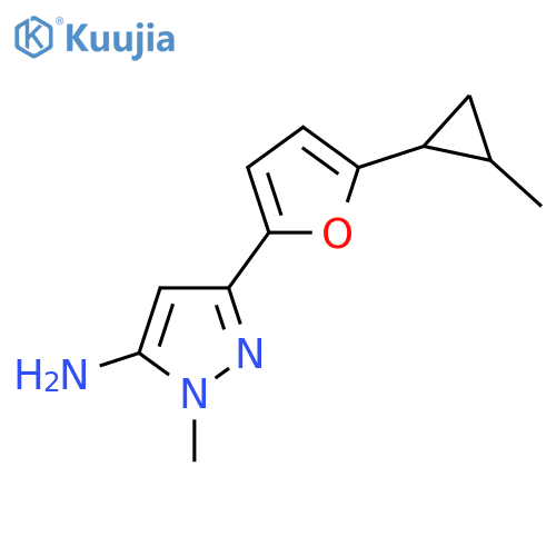 1-methyl-3-5-(2-methylcyclopropyl)furan-2-yl-1H-pyrazol-5-amine structure