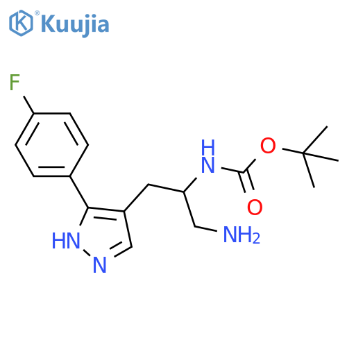 tert-butyl N-{1-amino-3-3-(4-fluorophenyl)-1H-pyrazol-4-ylpropan-2-yl}carbamate structure