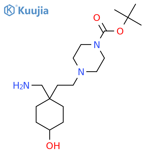 tert-butyl 4-{2-1-(aminomethyl)-4-hydroxycyclohexylethyl}piperazine-1-carboxylate structure