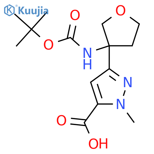 3-(3-{(tert-butoxy)carbonylamino}oxolan-3-yl)-1-methyl-1H-pyrazole-5-carboxylic acid structure