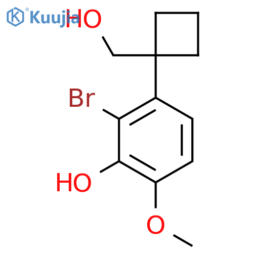 2-bromo-3-1-(hydroxymethyl)cyclobutyl-6-methoxyphenol structure