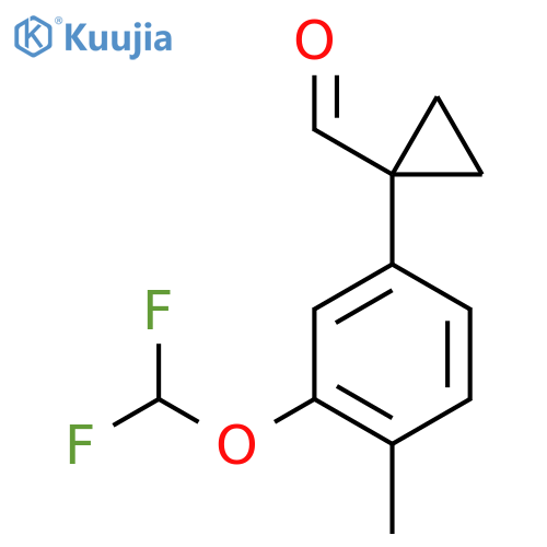 1-3-(difluoromethoxy)-4-methylphenylcyclopropane-1-carbaldehyde structure