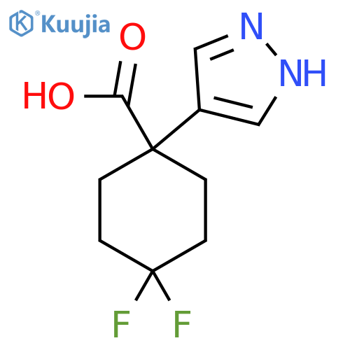 4,4-difluoro-1-(1H-pyrazol-4-yl)cyclohexane-1-carboxylic acid structure