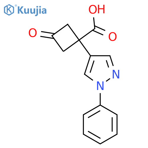 3-oxo-1-(1-phenyl-1H-pyrazol-4-yl)cyclobutane-1-carboxylic acid structure