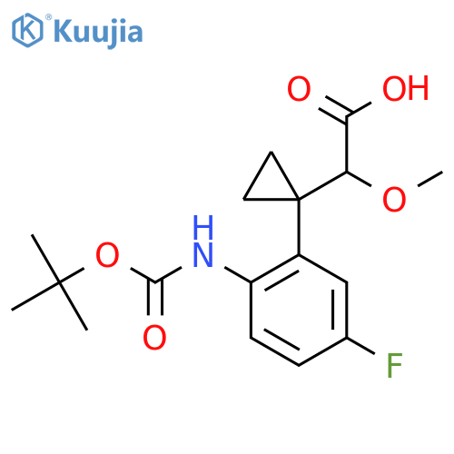 2-1-(2-{(tert-butoxy)carbonylamino}-5-fluorophenyl)cyclopropyl-2-methoxyacetic acid structure