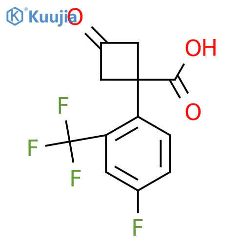 1-4-fluoro-2-(trifluoromethyl)phenyl-3-oxocyclobutane-1-carboxylic acid structure