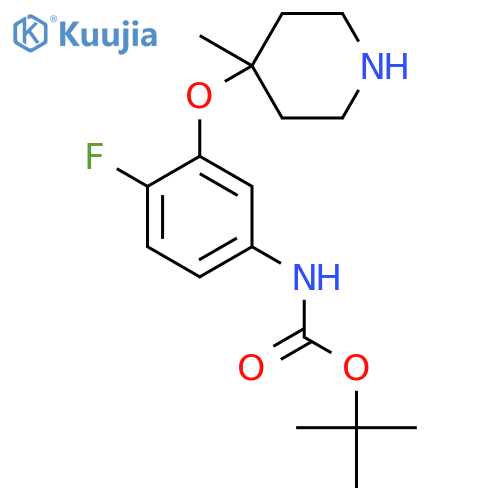 tert-butyl N-{4-fluoro-3-(4-methylpiperidin-4-yl)oxyphenyl}carbamate structure