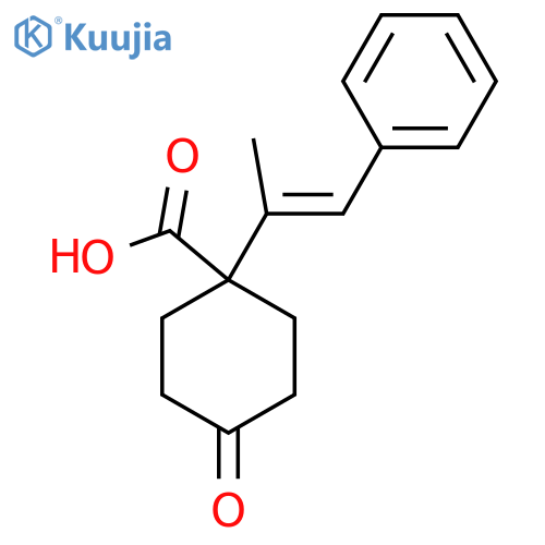 4-oxo-1-(1-phenylprop-1-en-2-yl)cyclohexane-1-carboxylic acid structure