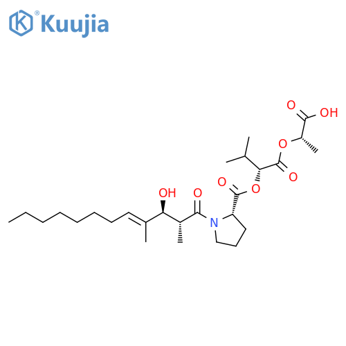L-Proline, 1-[(2R,3S,4E)-3-hydroxy-2,4-dimethyl-1-oxo-4-dodecen-1-yl]-, (1R)-1-[[(1S)-1-carboxyethoxy]carbonyl]-2-methylpropyl ester structure