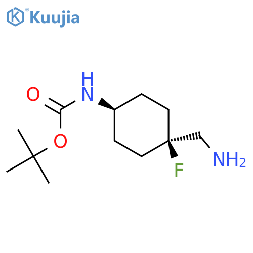 tert-butyl cis-N-[4-(aminomethyl)-4-fluoro-cyclohexyl]carbamate structure