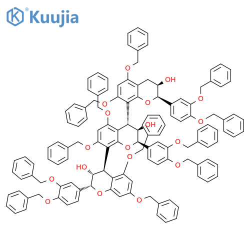 [4,8':4',8''-Ter-2H-1-benzopyran]-3,3',3''-triol, 2,2',2''-tris[3,4-bis(phenylmethoxy)phenyl]-3,3',3'',4,4',4''-hexahydro-5,5',5'',7,7',7''-hexakis(phenylmethoxy)-, (2R,2'R,2''R,3R,3'R,3''R,4R,4'S)- structure