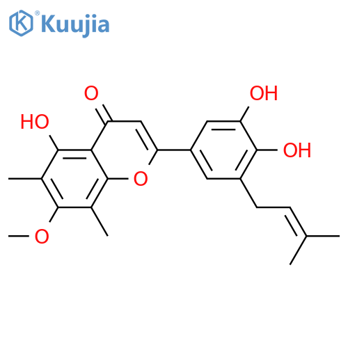 4H-1-Benzopyran-4-one,2-[3,4-dihydroxy-5-(3-methyl-2-buten-1-yl)phenyl]-5-hydroxy-7-methoxy-6,8-dimethyl- structure