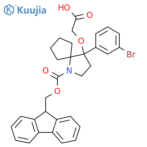 2-{4-(3-bromophenyl)-1-{(9H-fluoren-9-yl)methoxycarbonyl}-1-azaspiro4.4nonan-4-yloxy}acetic acid structure