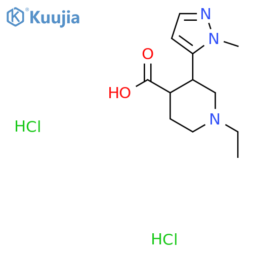 1-Ethyl-3-(2-methylpyrazol-3-yl)piperidine-4-carboxylic acid;dihydrochloride structure