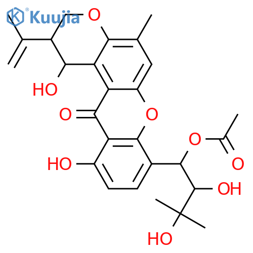 Shamixanthone; 2',3'-Dihydro, 1'S-acetoxy, 2'S,3'-dihydroxy structure