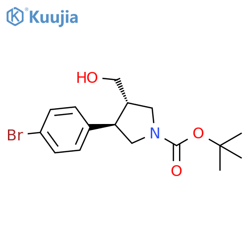 tert-butyl trans-3-(4-bromophenyl)-4-(hydroxymethyl)pyrrolidine-1-carboxylate structure