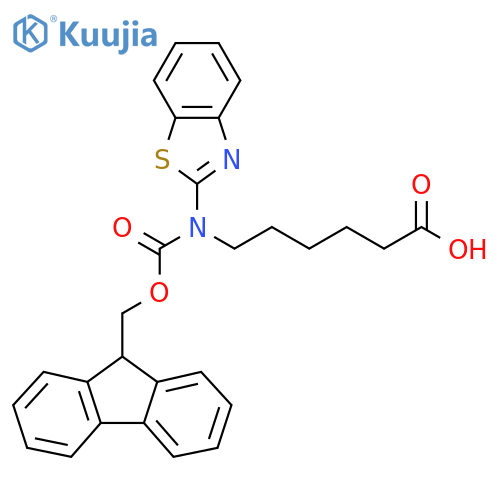 6-[(1,3-benzothiazol-2-yl)({[(9H-fluoren-9-yl)methoxy]carbonyl})amino]hexanoic acid structure
